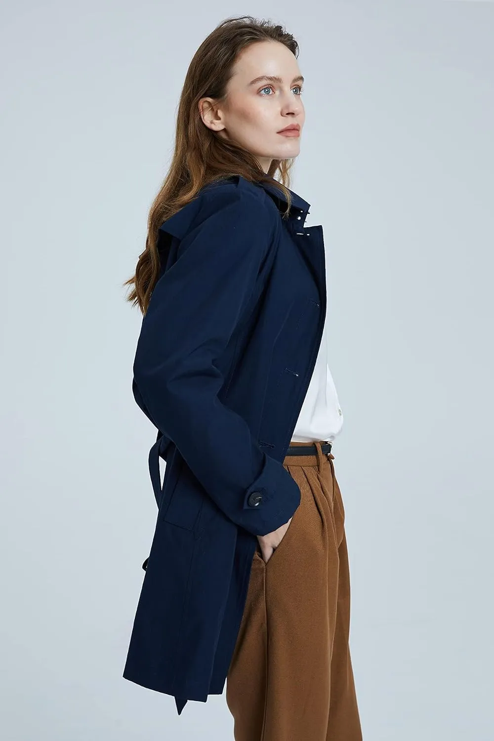 Orolay Women's Belted Trench Coat Windproof Classic Overcoat Slim Outdoor Jackets with Wide Lapel