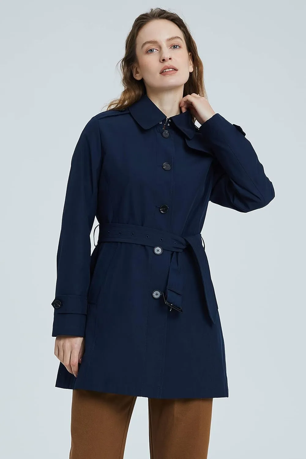 Orolay Women's Belted Trench Coat Windproof Classic Overcoat Slim Outdoor Jackets with Wide Lapel