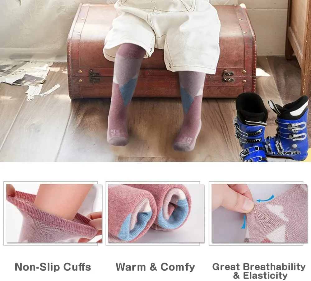 OutdoorMaster Kids Ski Socks - Merino Wool Blend, Over the Calf Design