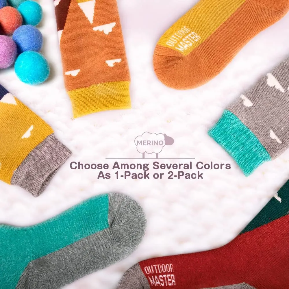 OutdoorMaster Kids Ski Socks - Merino Wool Blend, Over the Calf Design