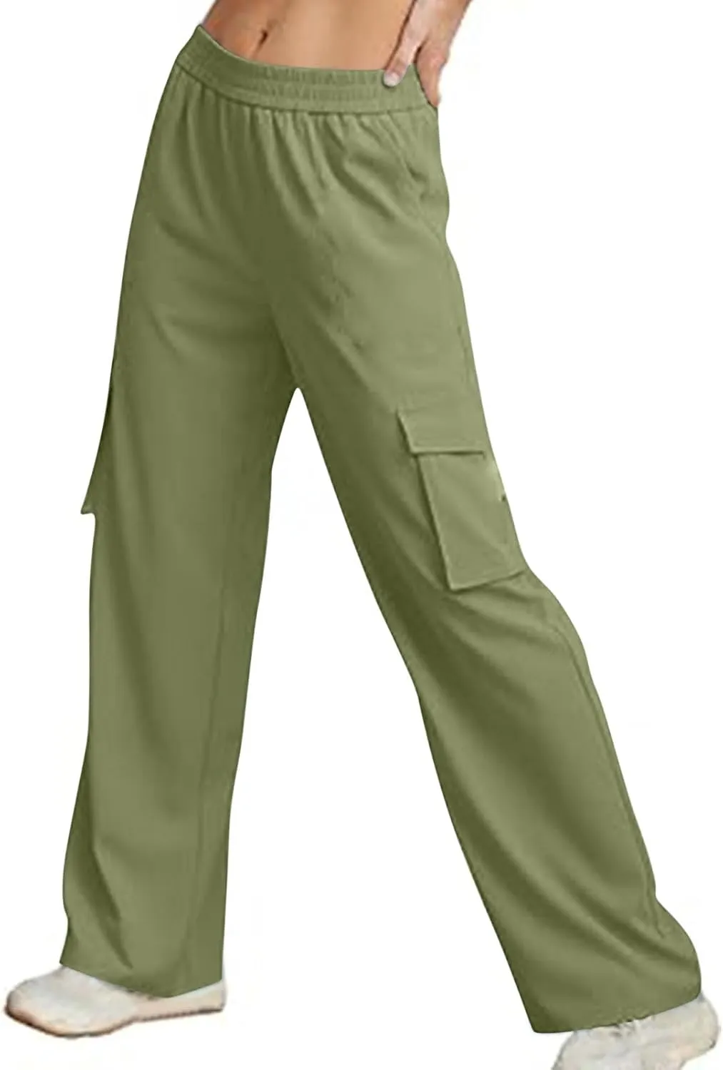 Palazzo Pants for Women Elastic Waisted Lounge Pants Fall Street Wear Straight Wide Leg Pants with Multi Pockets y2k
