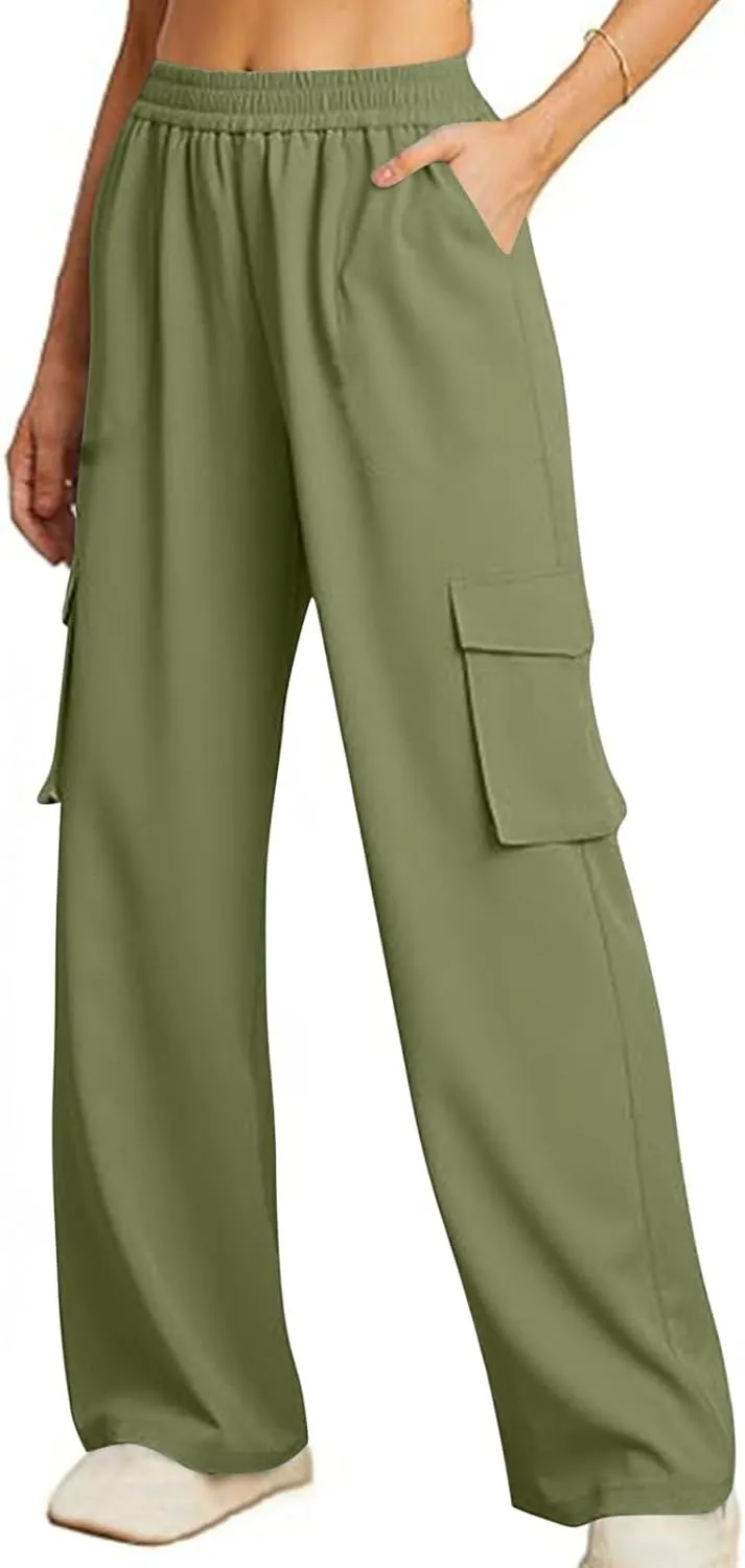 Palazzo Pants for Women Elastic Waisted Lounge Pants Fall Street Wear Straight Wide Leg Pants with Multi Pockets y2k