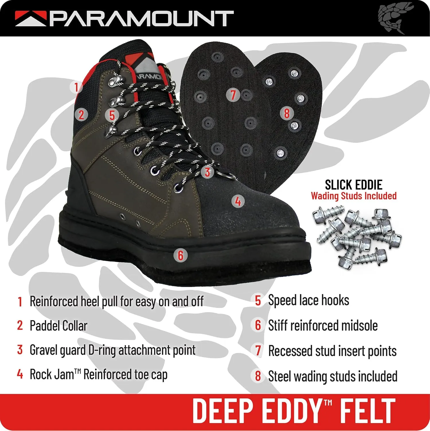Paramount Outdoors Deep Eddy Wading Boots Felt and Rubber Cleated Outsole