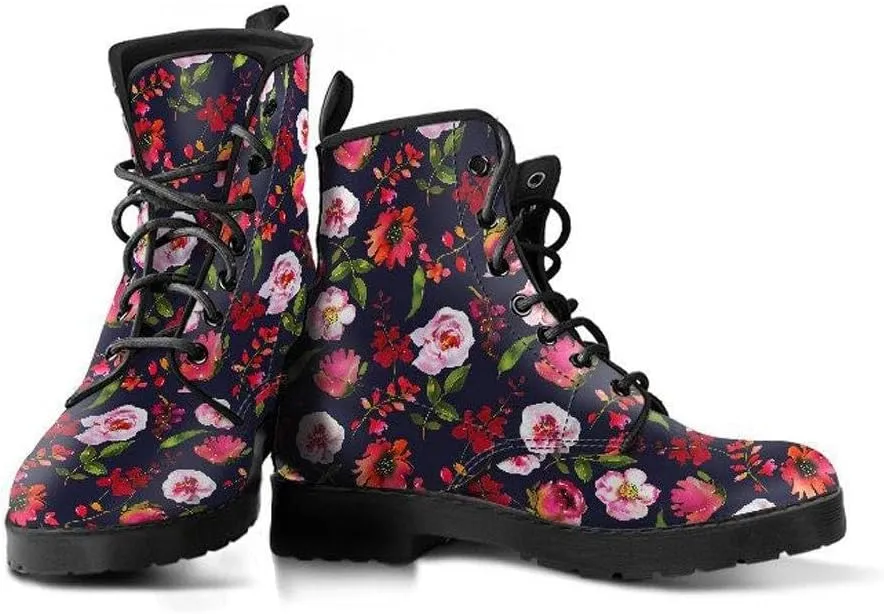 Pastel Floral Blush Memory Foam Boots | All Season Lace Up Boots | Vegan Leather Combat Boot