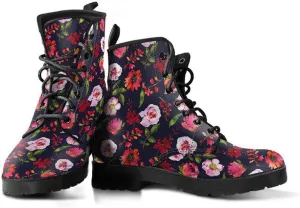 Pastel Floral Blush Memory Foam Boots | All Season Lace Up Boots | Vegan Leather Combat Boot