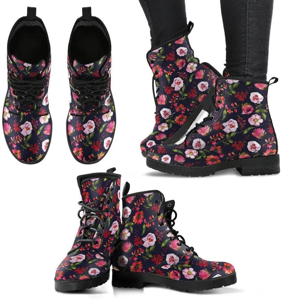 Pastel Floral Blush Memory Foam Boots | All Season Lace Up Boots | Vegan Leather Combat Boot