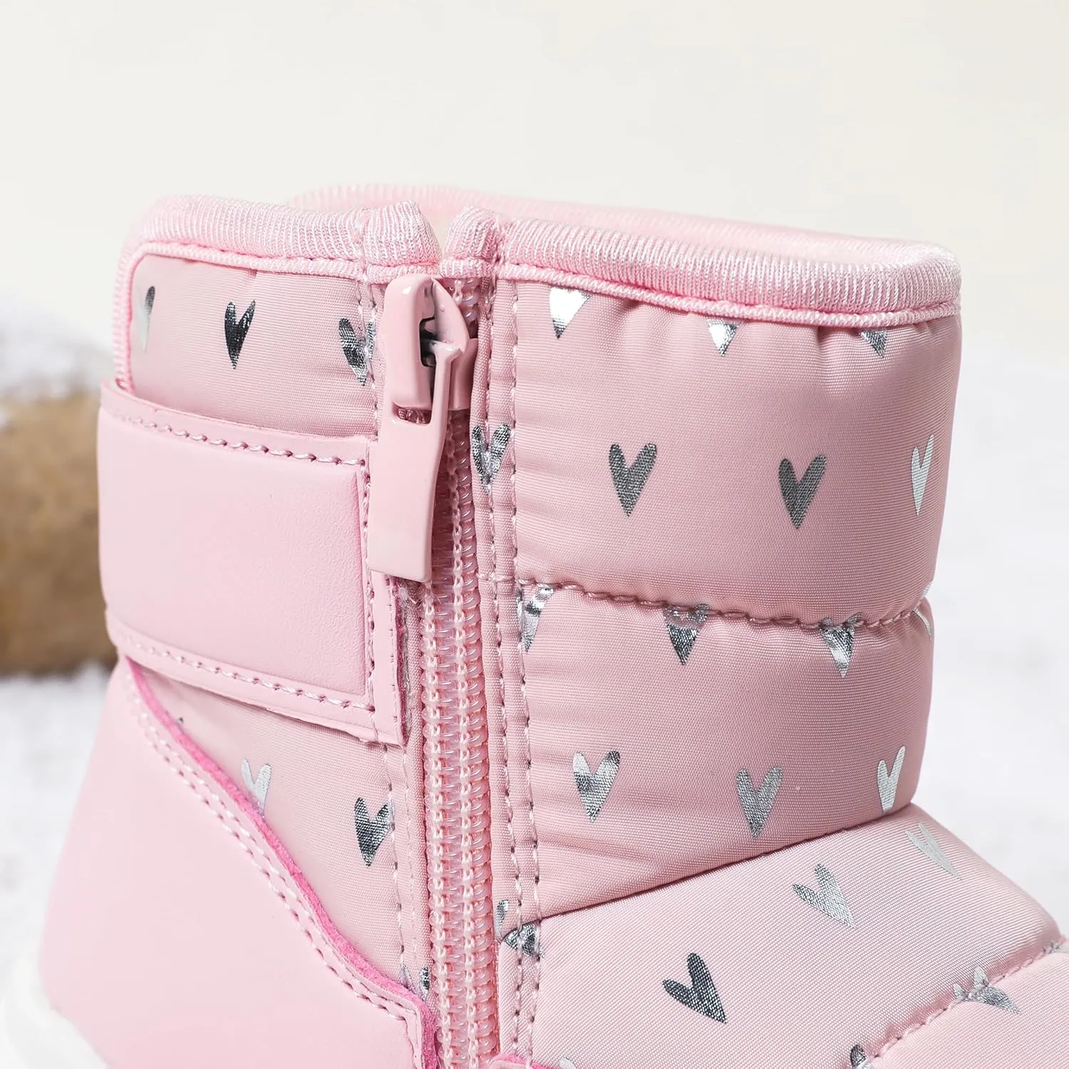 PATPAT Toddler Girls' Winter Snow Boots, Little Kis Outdoor Waterproof Mid-Calf Snow Boots with Warm Lining and Heart Pattern