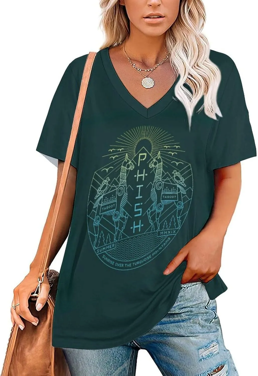 Phish Short Sleeve T Shirt Women V Neck Printed Women's T-Shirt Basic Short Sleeve Fresh Tee
