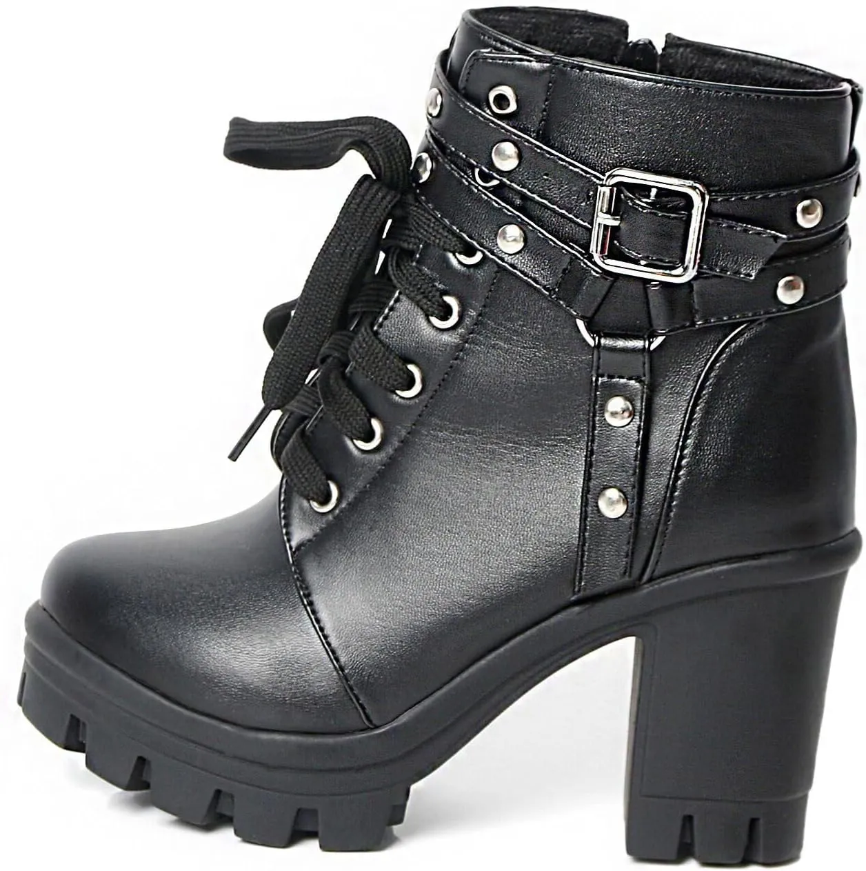 Platform Boots For Women Black Chunky Boot Goth Ankle Booties Bead Lace Lolita Dress Shoes With Zipper