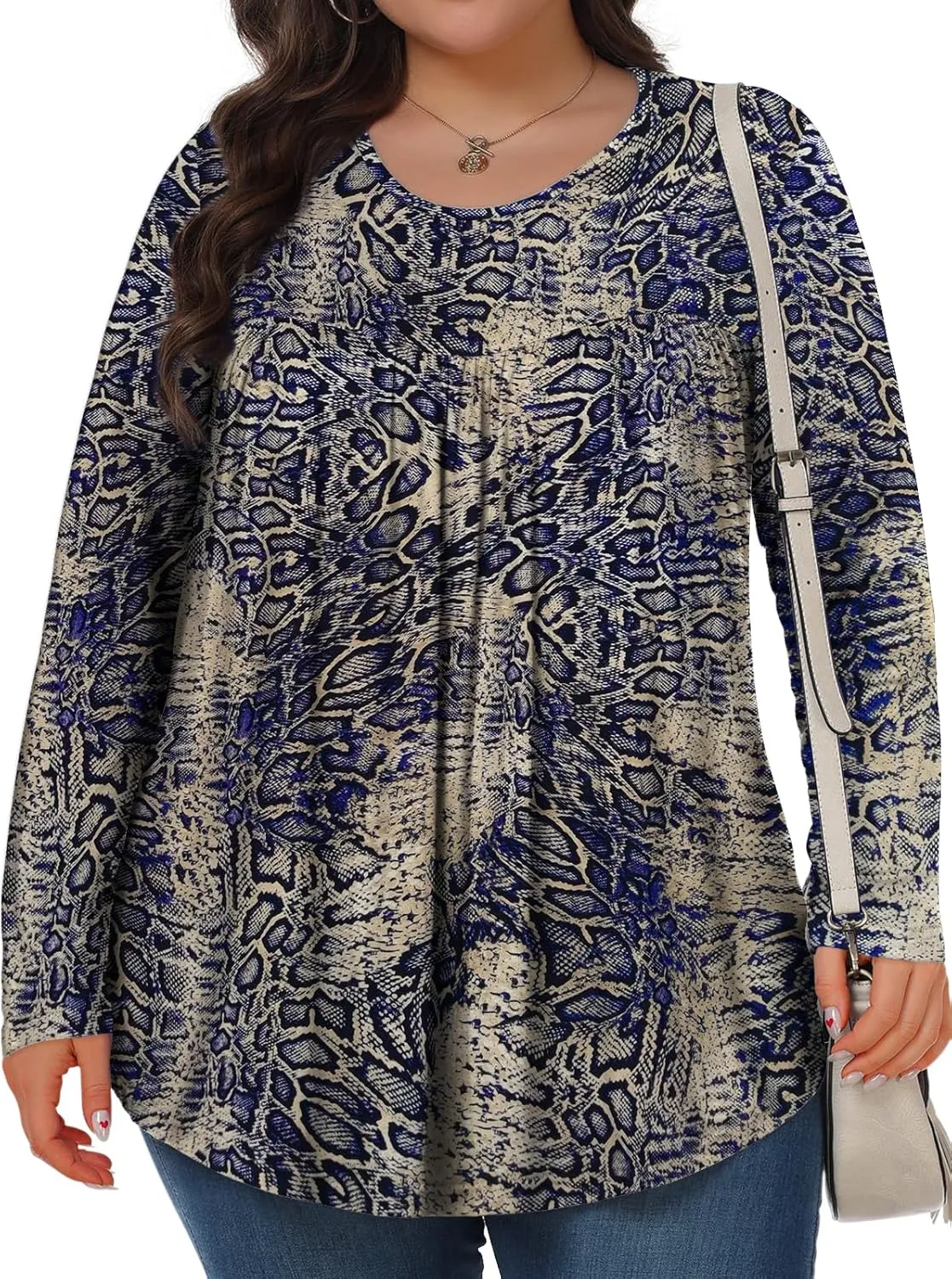 Plus Size Tops for Women Winter Long Sleeve Shirts Crew Neck Casual Loose Tunic Blouse 1X-5X