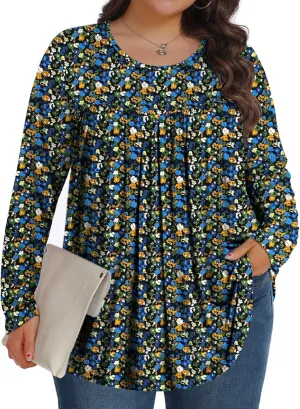 Plus Size Tops for Women Winter Long Sleeve Shirts Crew Neck Casual Loose Tunic Blouse 1X-5X