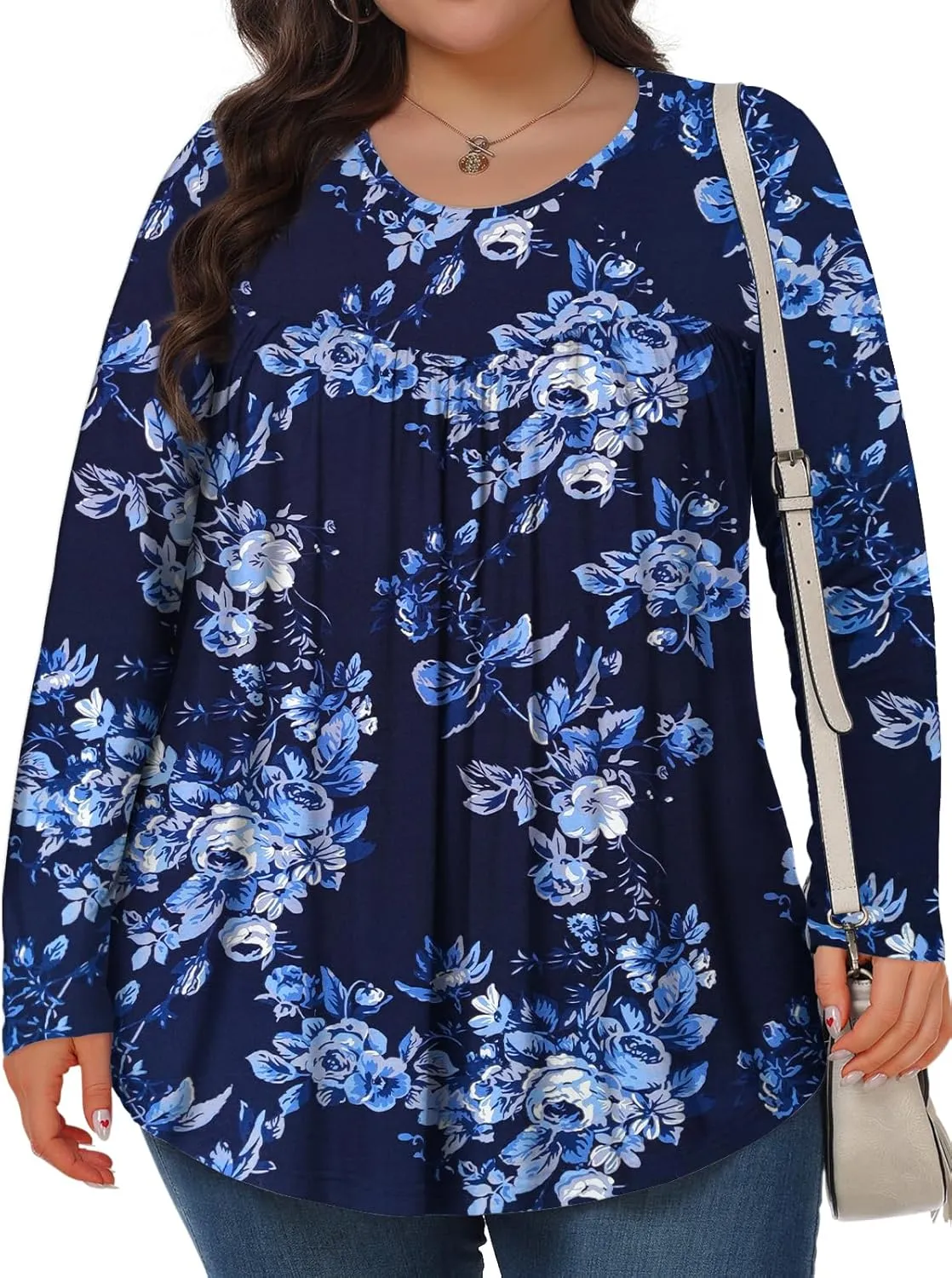 Plus Size Tops for Women Winter Long Sleeve Shirts Crew Neck Casual Loose Tunic Blouse 1X-5X
