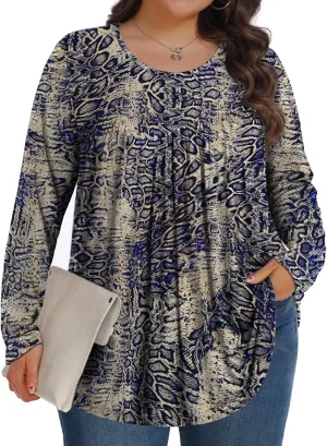 Plus Size Tops for Women Winter Long Sleeve Shirts Crew Neck Casual Loose Tunic Blouse 1X-5X