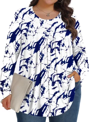Plus Size Tops for Women Winter Long Sleeve Shirts Crew Neck Casual Loose Tunic Blouse 1X-5X