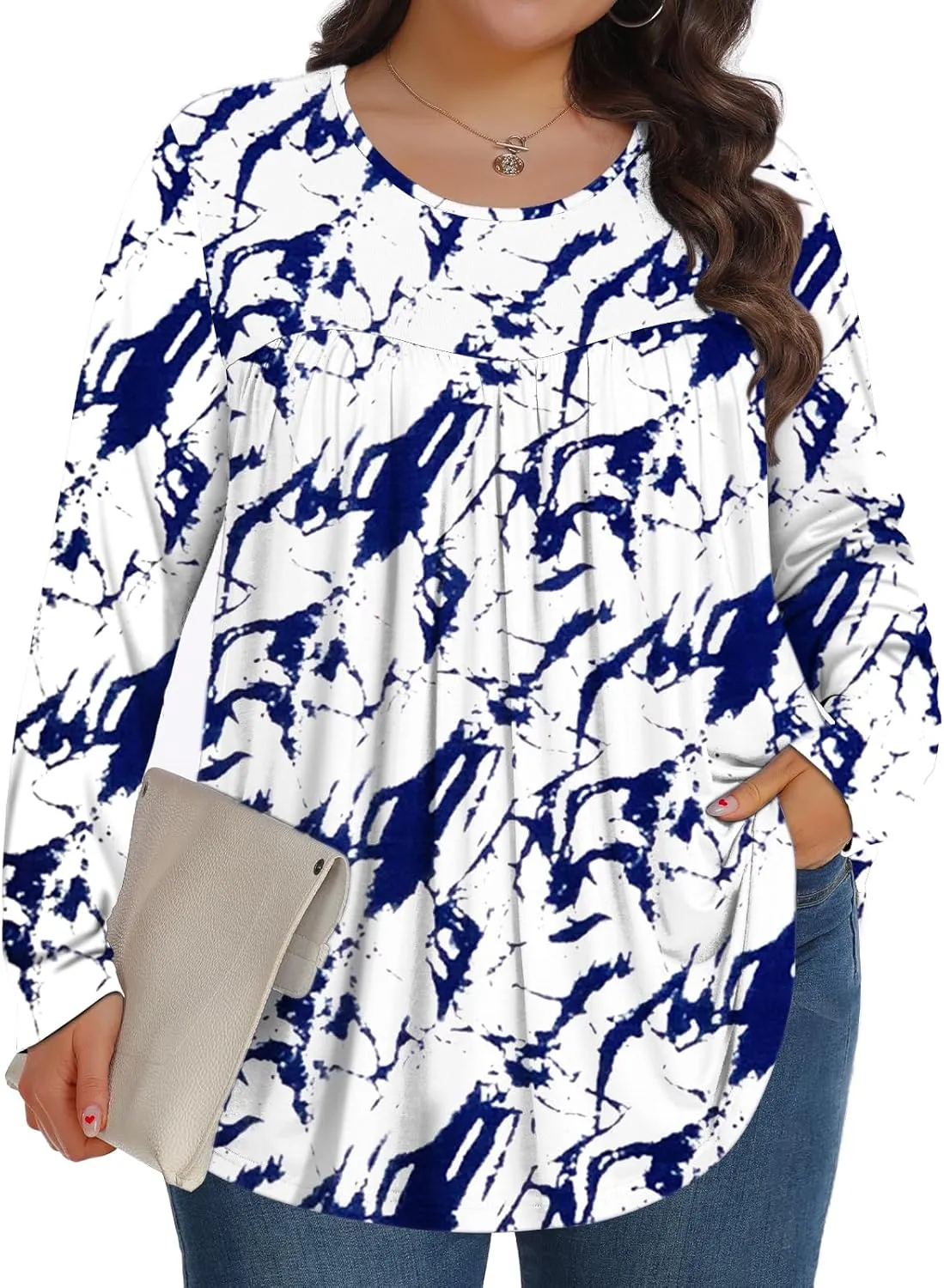 Plus Size Tops for Women Winter Long Sleeve Shirts Crew Neck Casual Loose Tunic Blouse 1X-5X
