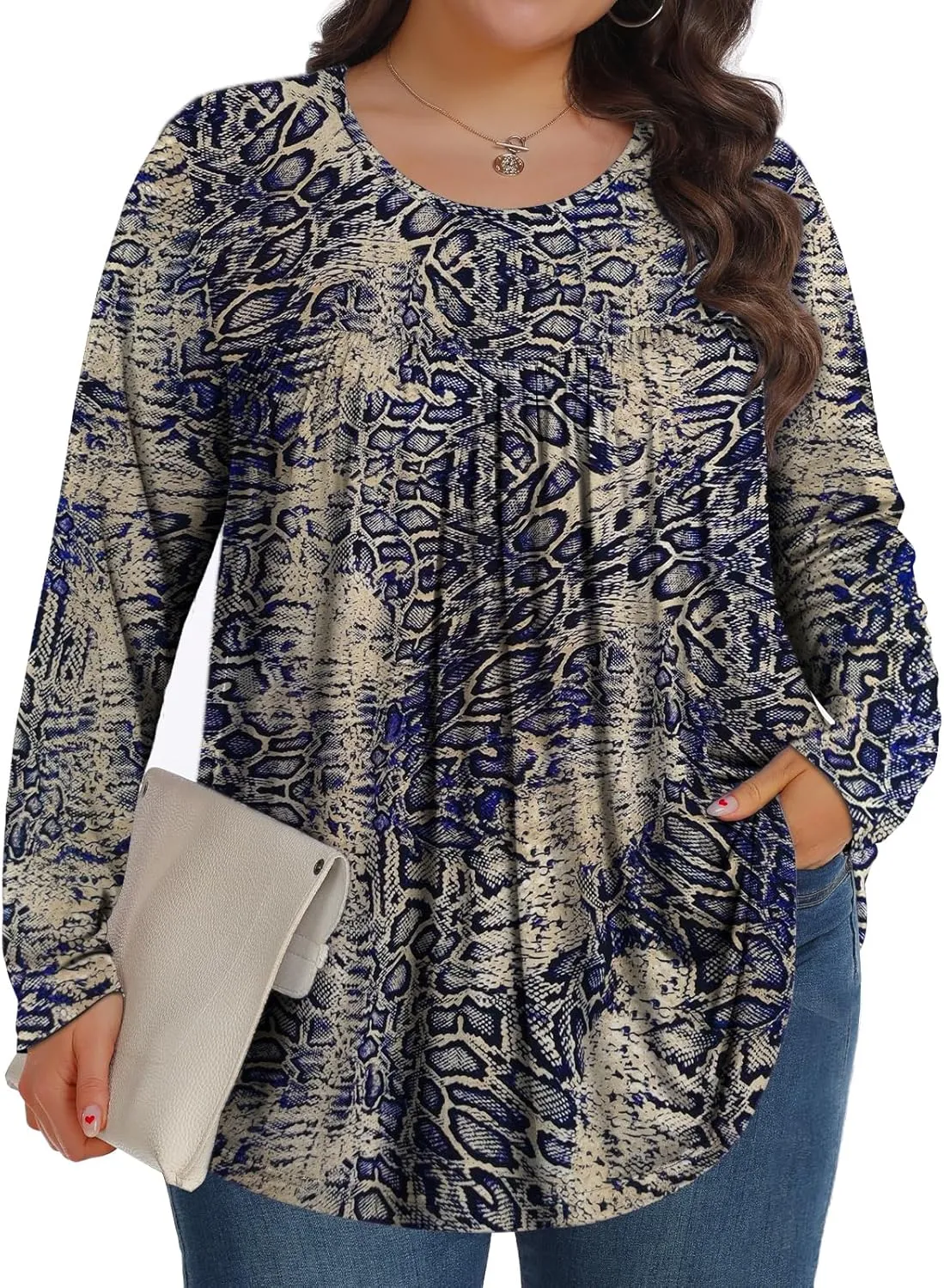 Plus Size Tops for Women Winter Long Sleeve Shirts Crew Neck Casual Loose Tunic Blouse 1X-5X