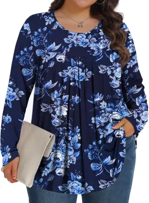 Plus Size Tops for Women Winter Long Sleeve Shirts Crew Neck Casual Loose Tunic Blouse 1X-5X