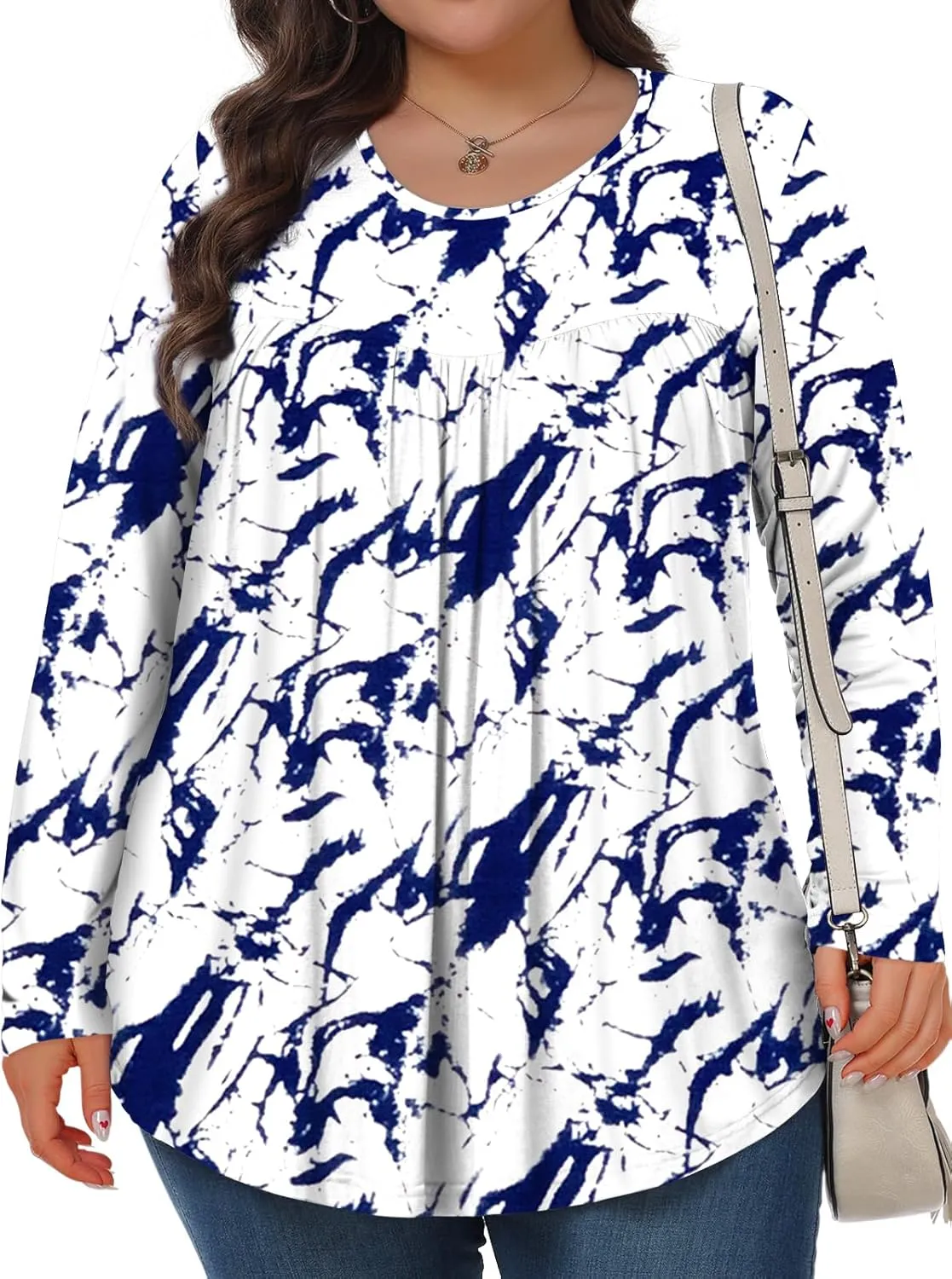 Plus Size Tops for Women Winter Long Sleeve Shirts Crew Neck Casual Loose Tunic Blouse 1X-5X