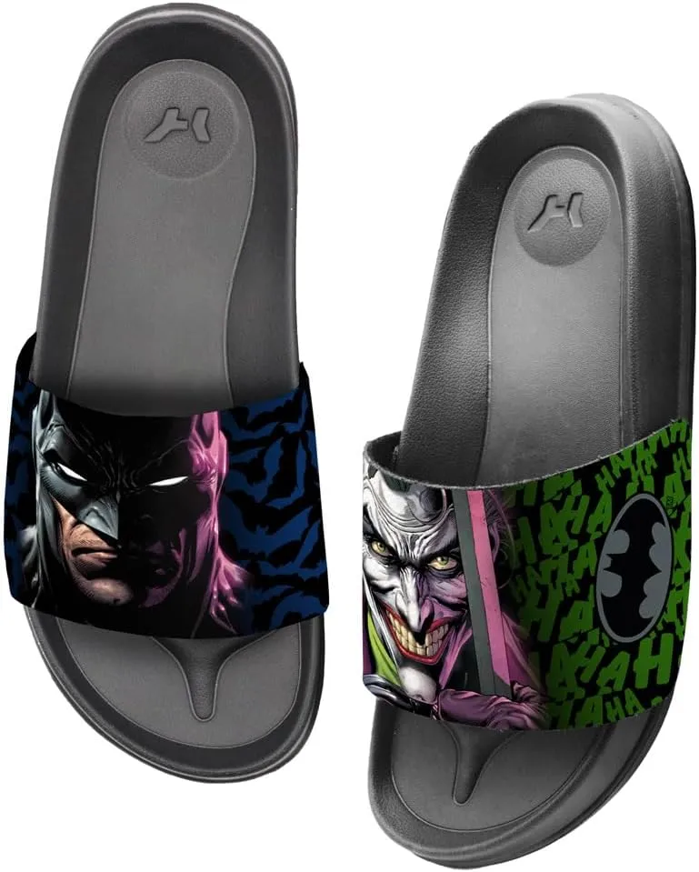 Popfunk Batman Joker Face to Face Unisex Adult Slides Adjustable Flip Flop Sandals Officially Licensed Hypd Slydr Switch™