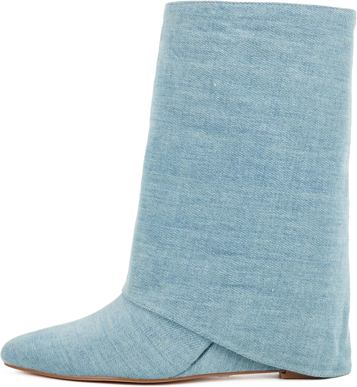 Putu Women's Fold Over Boots Mid Calf Wedge Boots Fashion Slouchy Boots