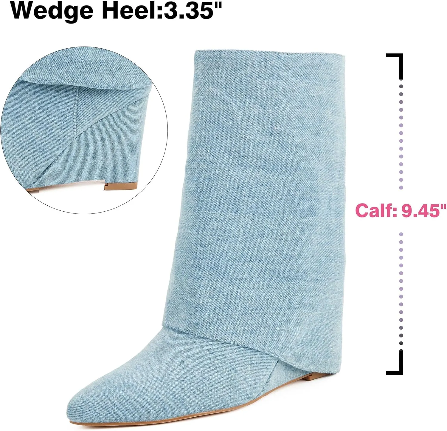 Putu Women's Fold Over Boots Mid Calf Wedge Boots Fashion Slouchy Boots