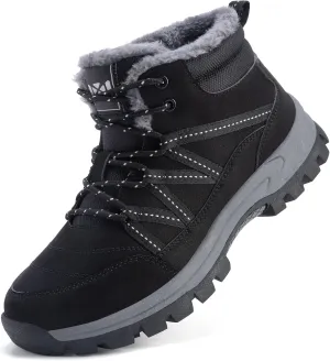Qiucdzi Winter Boots for Men Snow Boots with Warm Fur Lined Anti-Slip Hiking Booties Comfort Walking Trekking Shoes for Outdoor