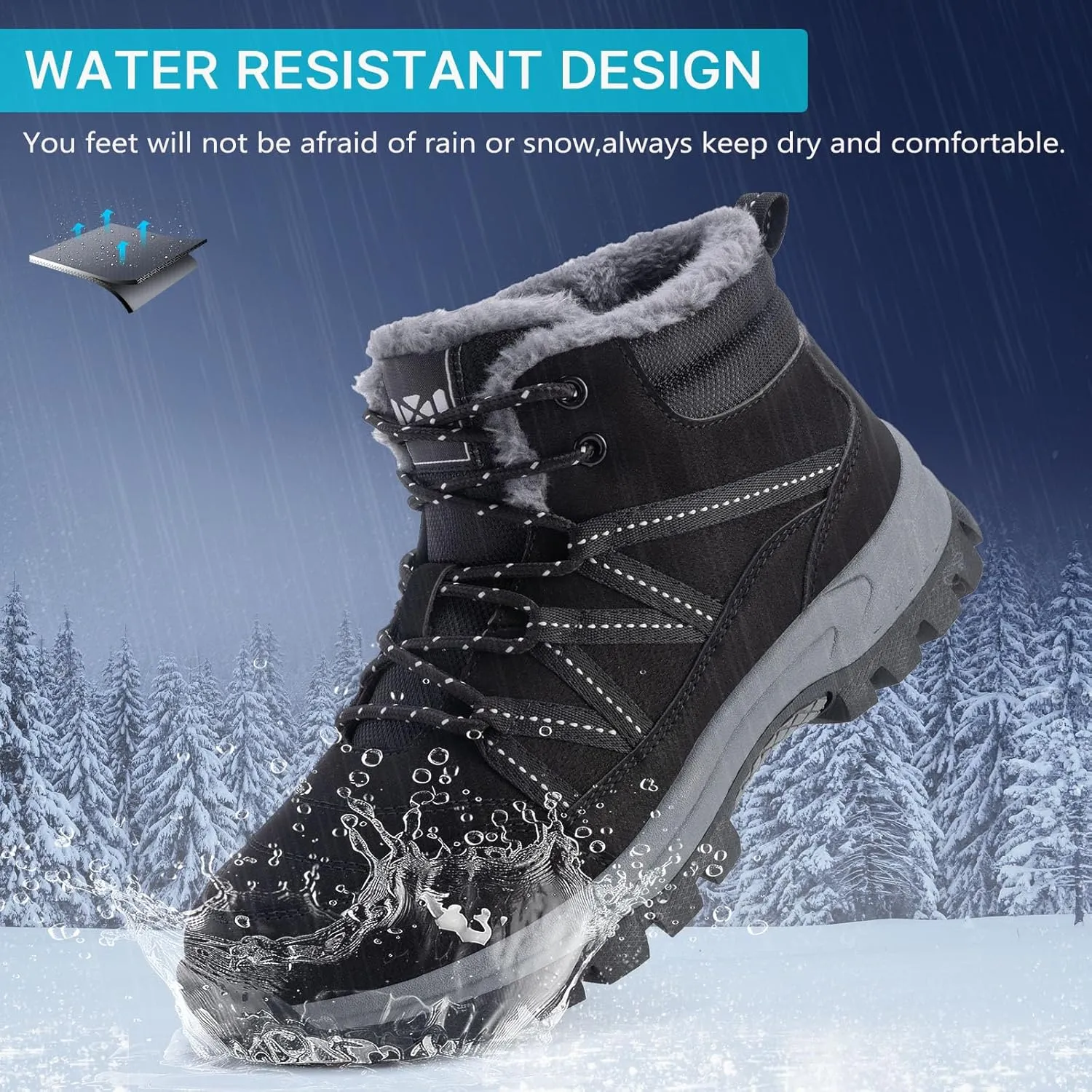 Qiucdzi Winter Boots for Men Snow Boots with Warm Fur Lined Anti-Slip Hiking Booties Comfort Walking Trekking Shoes for Outdoor