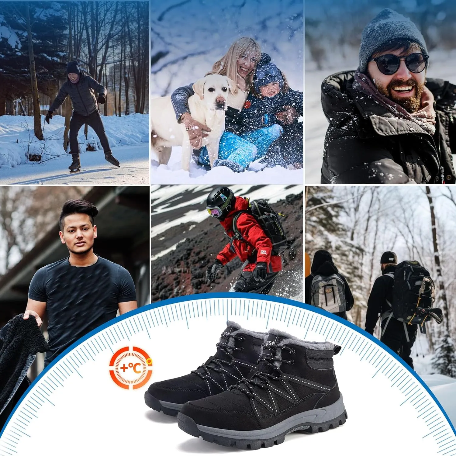 Qiucdzi Winter Boots for Men Snow Boots with Warm Fur Lined Anti-Slip Hiking Booties Comfort Walking Trekking Shoes for Outdoor