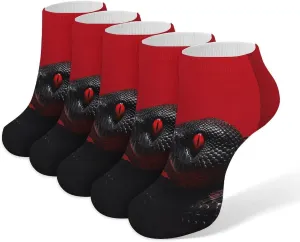 Red Eyed Snake Casual Socks Soft Moisture-Wicking Socks Low Cut Invisible Liner Ankle Sock (5 Pairs)