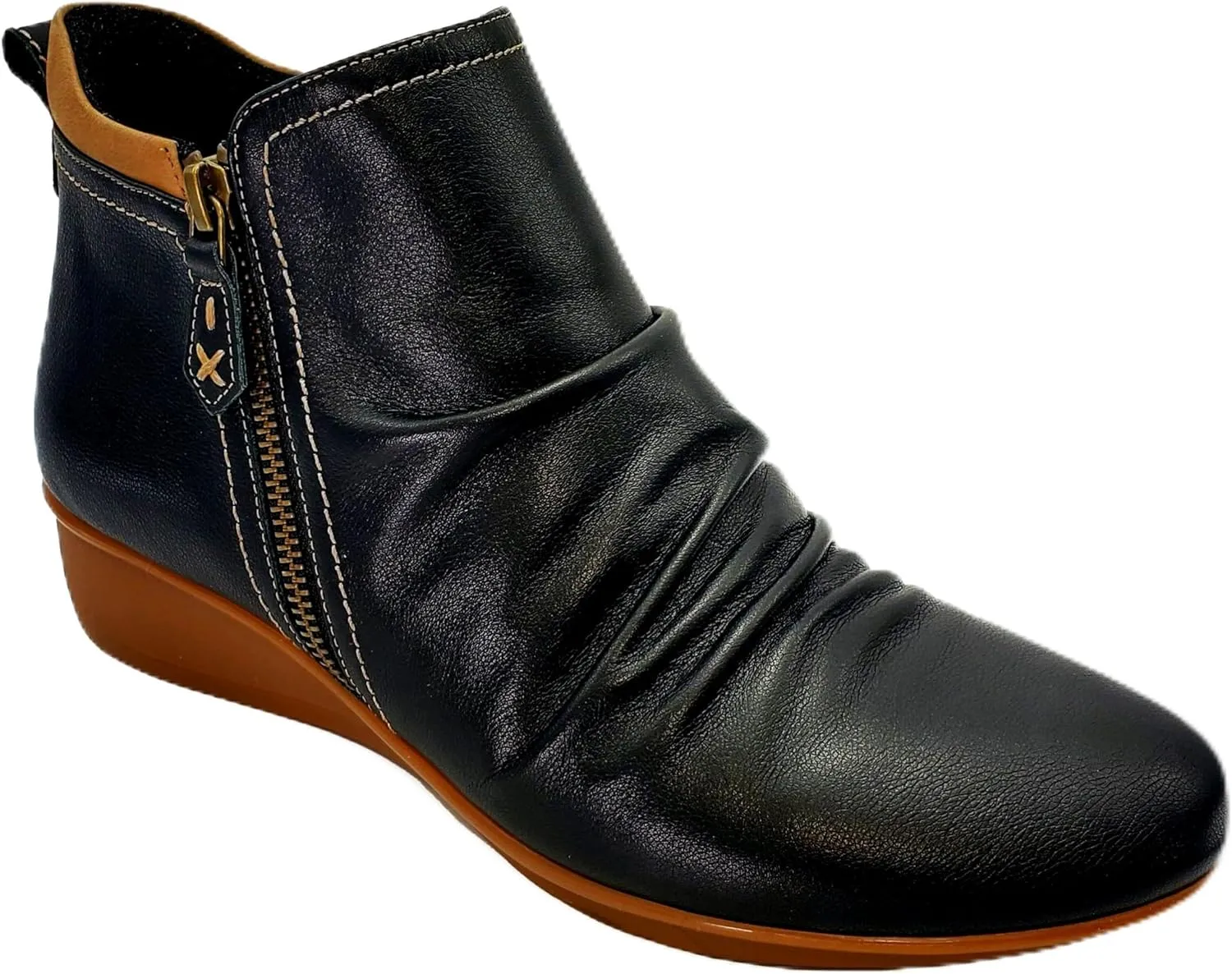Revere Plymouth Women's Wedge Ankle Booties – Premium Leather with Contoured Arch Support and Customizable Orthotic-Friendly Design
