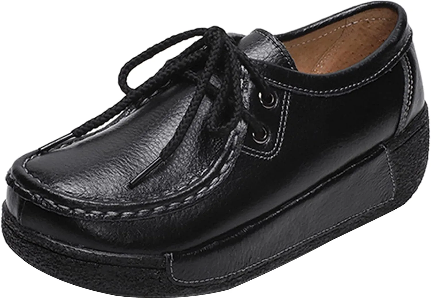 rismart Women's Lace-up Fashion Sneakers Leather Platform Casual Walking Shoes