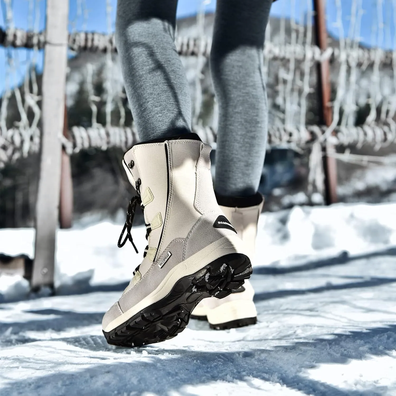 ROCKMARK Women's Waterproof Snow Boots Mid Calf Warm Winter Outdoor Footwear