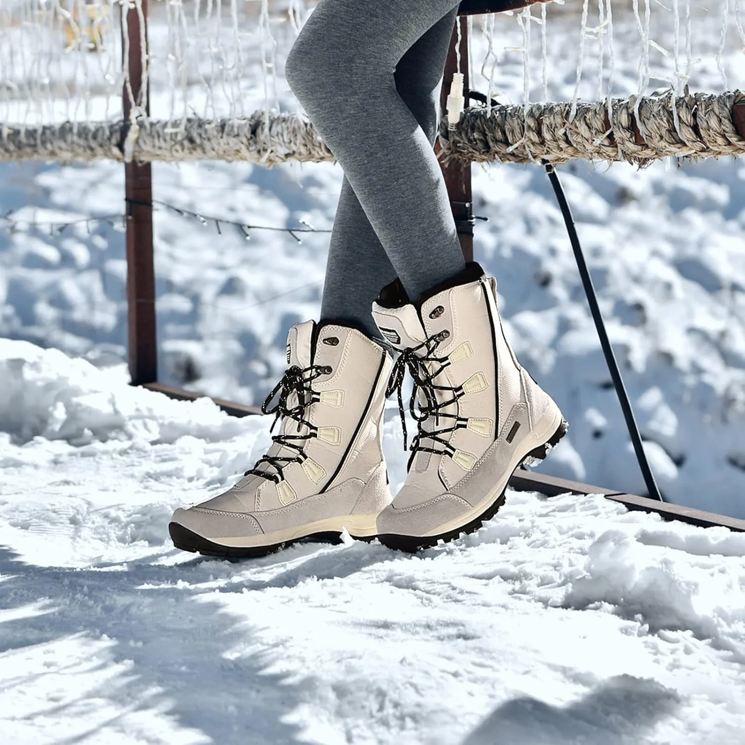 ROCKMARK Women's Waterproof Snow Boots Mid Calf Warm Winter Outdoor Footwear