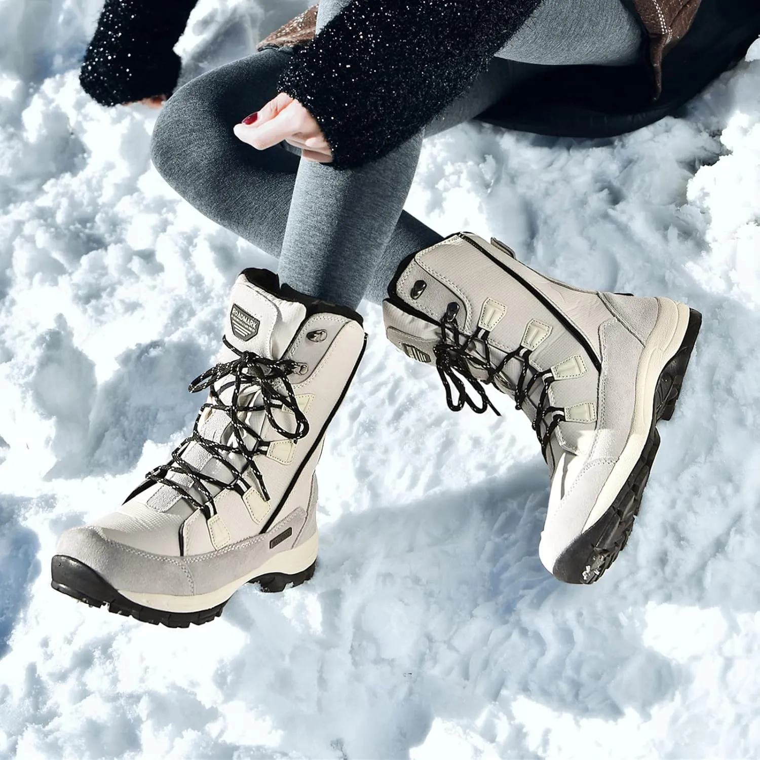 ROCKMARK Women's Waterproof Snow Boots Mid Calf Warm Winter Outdoor Footwear