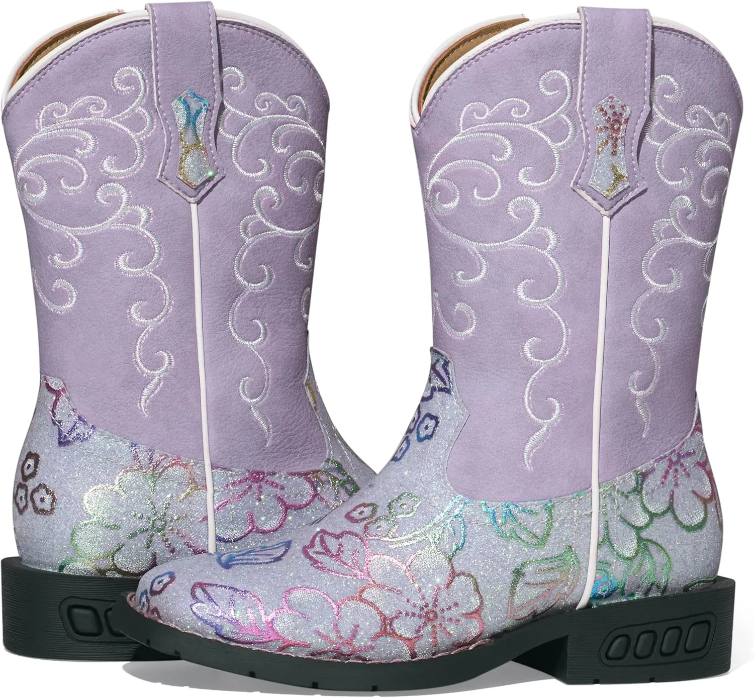 Rollda Girls Cowboy Boots Glitter Western Boots Sequin Cowgirl Boots for Girls