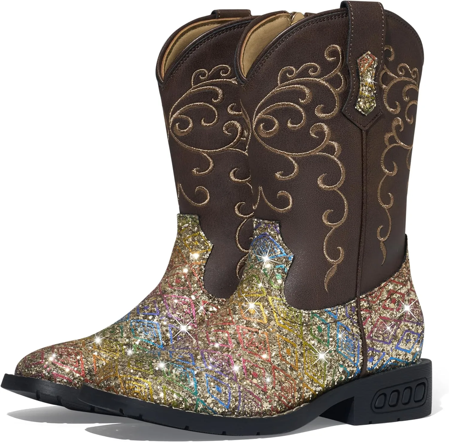 Rollda Girls Cowboy Boots Glitter Western Boots Sequin Cowgirl Boots for Girls