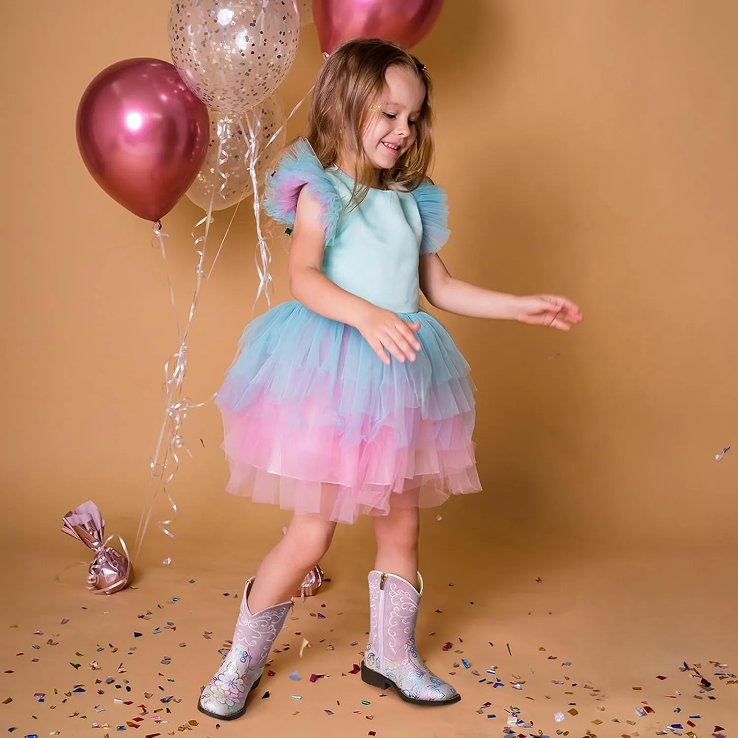 Rollda Girls Cowboy Boots Glitter Western Boots Sequin Cowgirl Boots for Girls