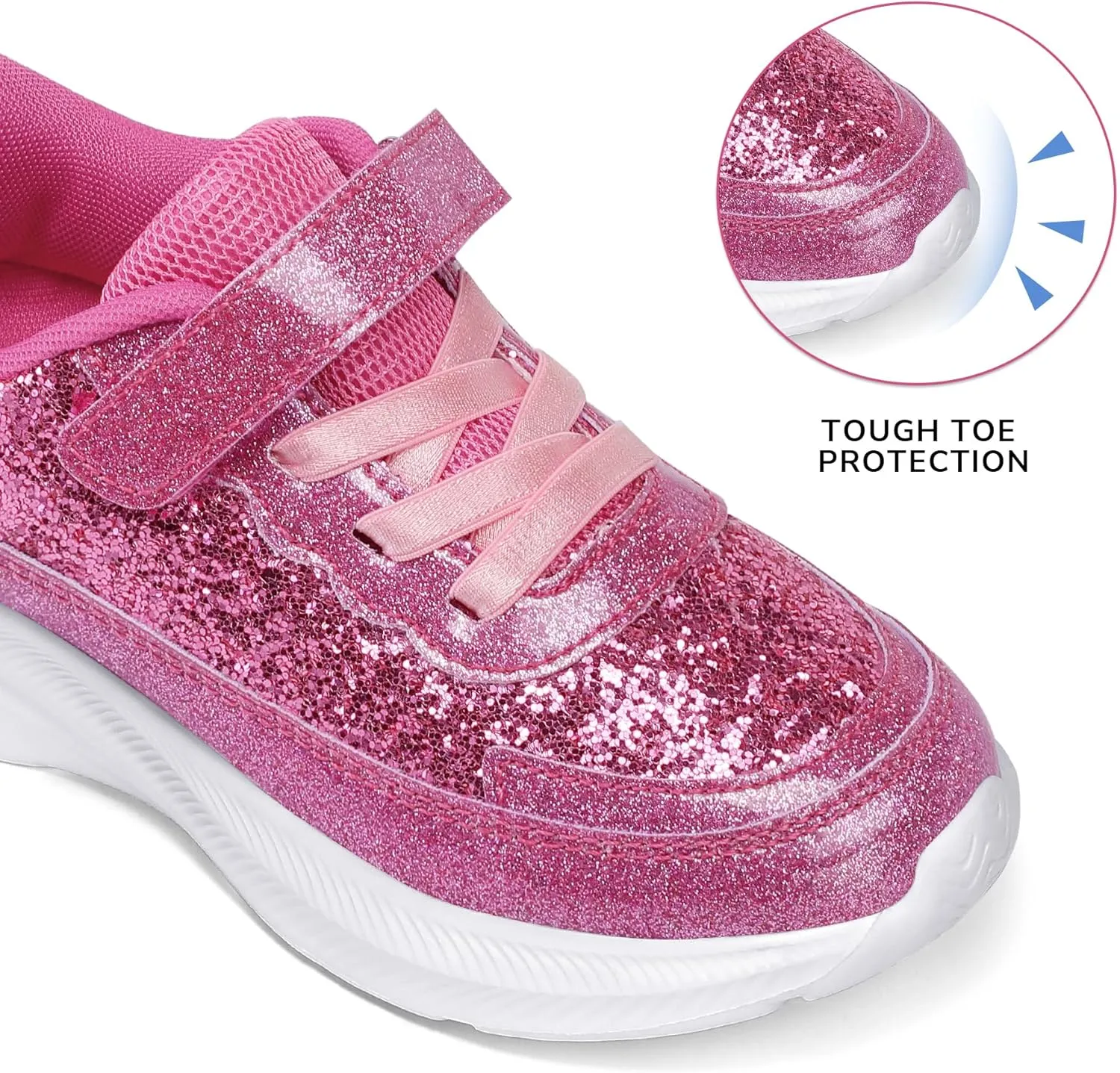 RUNSIDE Girls Glitter Sneakers Lightweight Kids Sparkle Tennis Shoes with Hook and Loop for Toddler/Little Kid/Big Kid