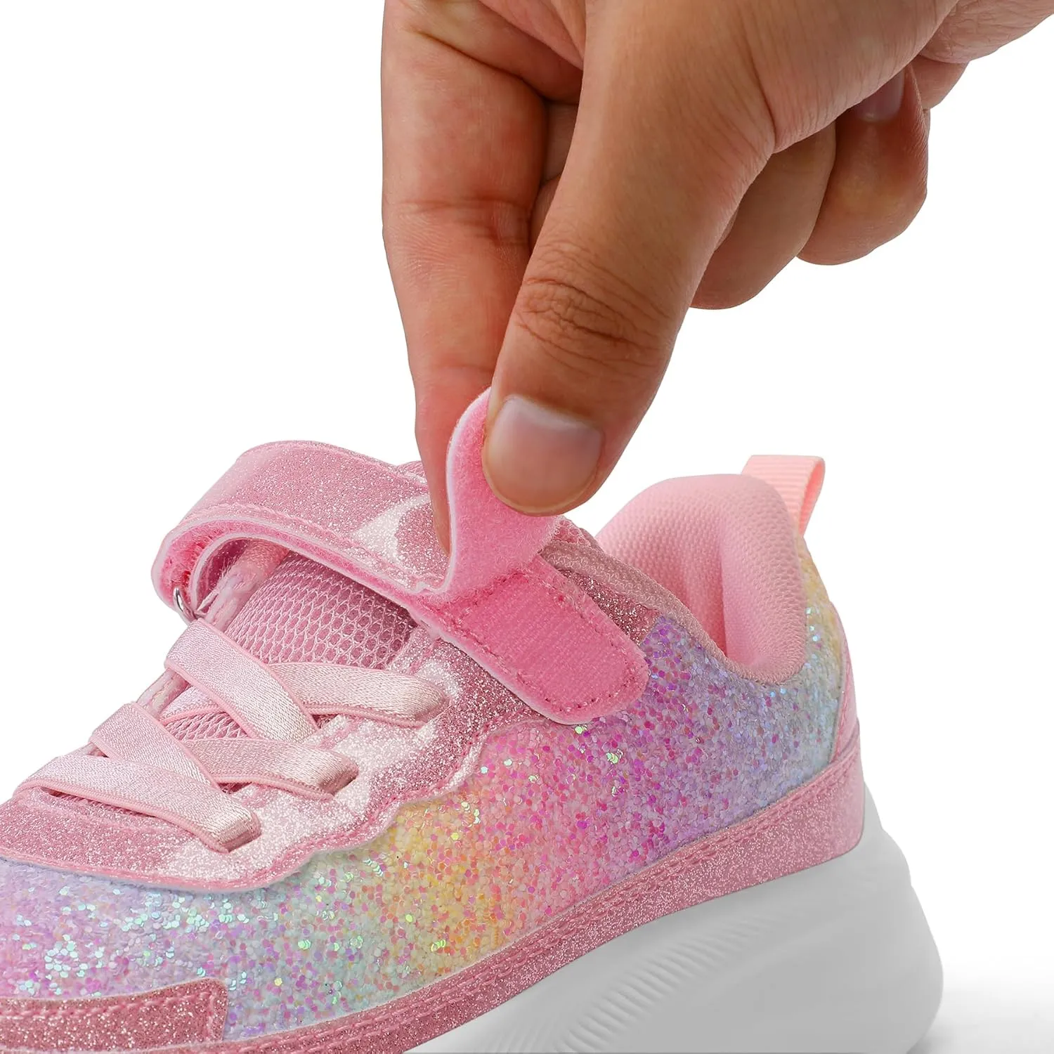 RUNSIDE Girls Glitter Sneakers Lightweight Kids Sparkle Tennis Shoes with Hook and Loop for Toddler/Little Kid/Big Kid