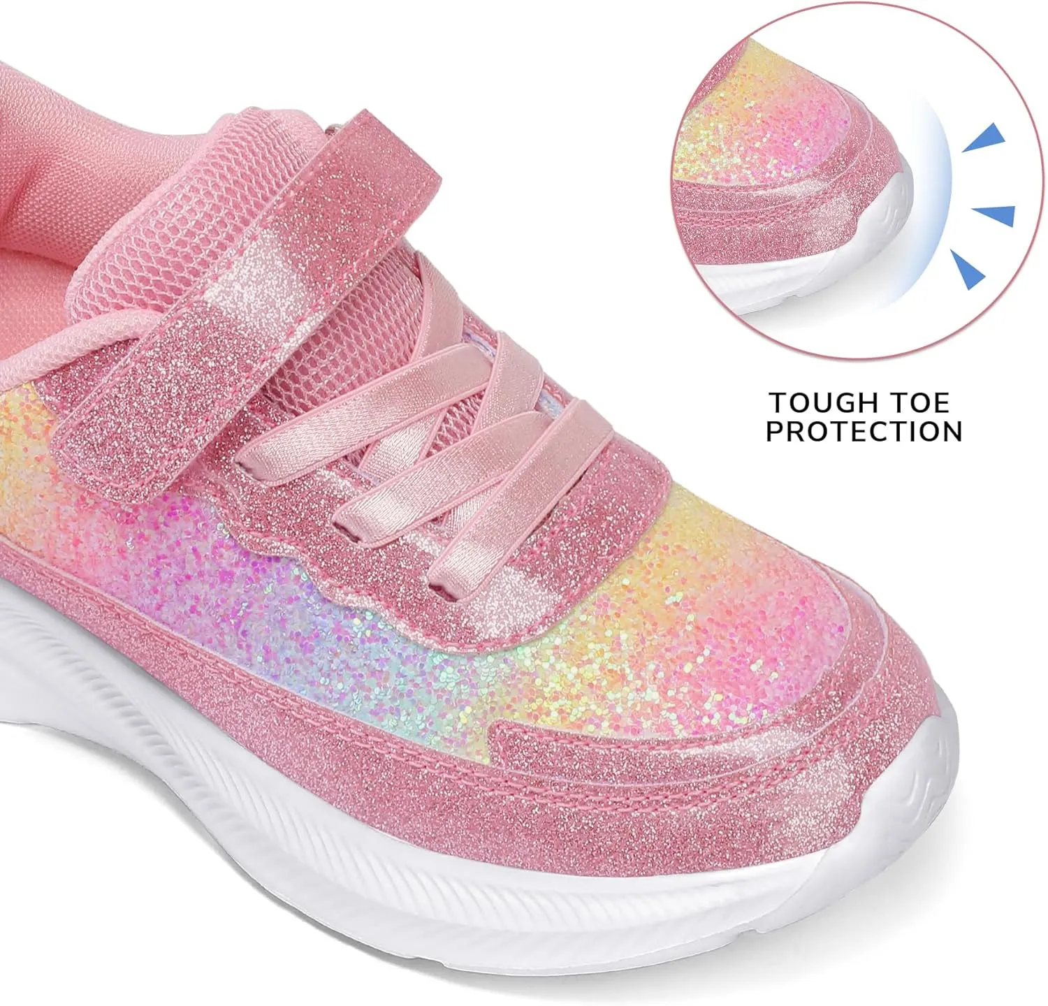 RUNSIDE Girls Glitter Sneakers Lightweight Kids Sparkle Tennis Shoes with Hook and Loop for Toddler/Little Kid/Big Kid