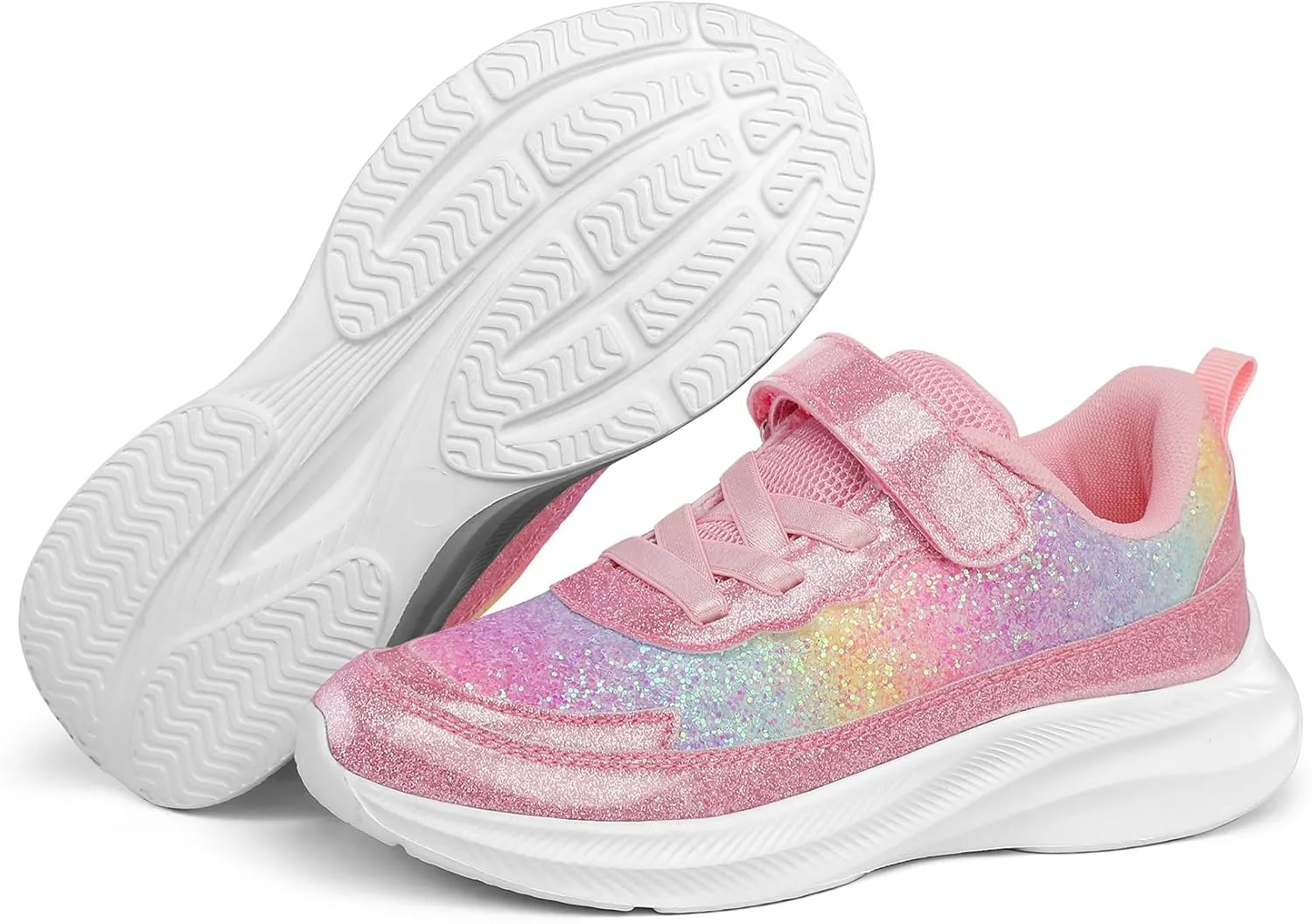 RUNSIDE Girls Glitter Sneakers Lightweight Kids Sparkle Tennis Shoes with Hook and Loop for Toddler/Little Kid/Big Kid