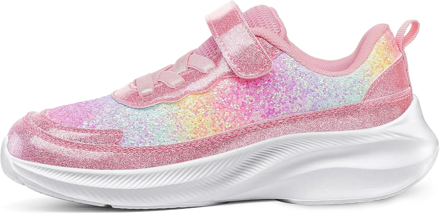 RUNSIDE Girls Glitter Sneakers Lightweight Kids Sparkle Tennis Shoes with Hook and Loop for Toddler/Little Kid/Big Kid