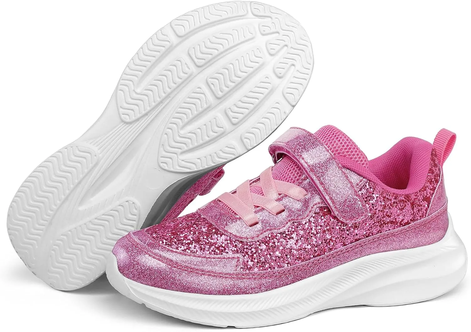 RUNSIDE Girls Glitter Sneakers Lightweight Kids Sparkle Tennis Shoes with Hook and Loop for Toddler/Little Kid/Big Kid