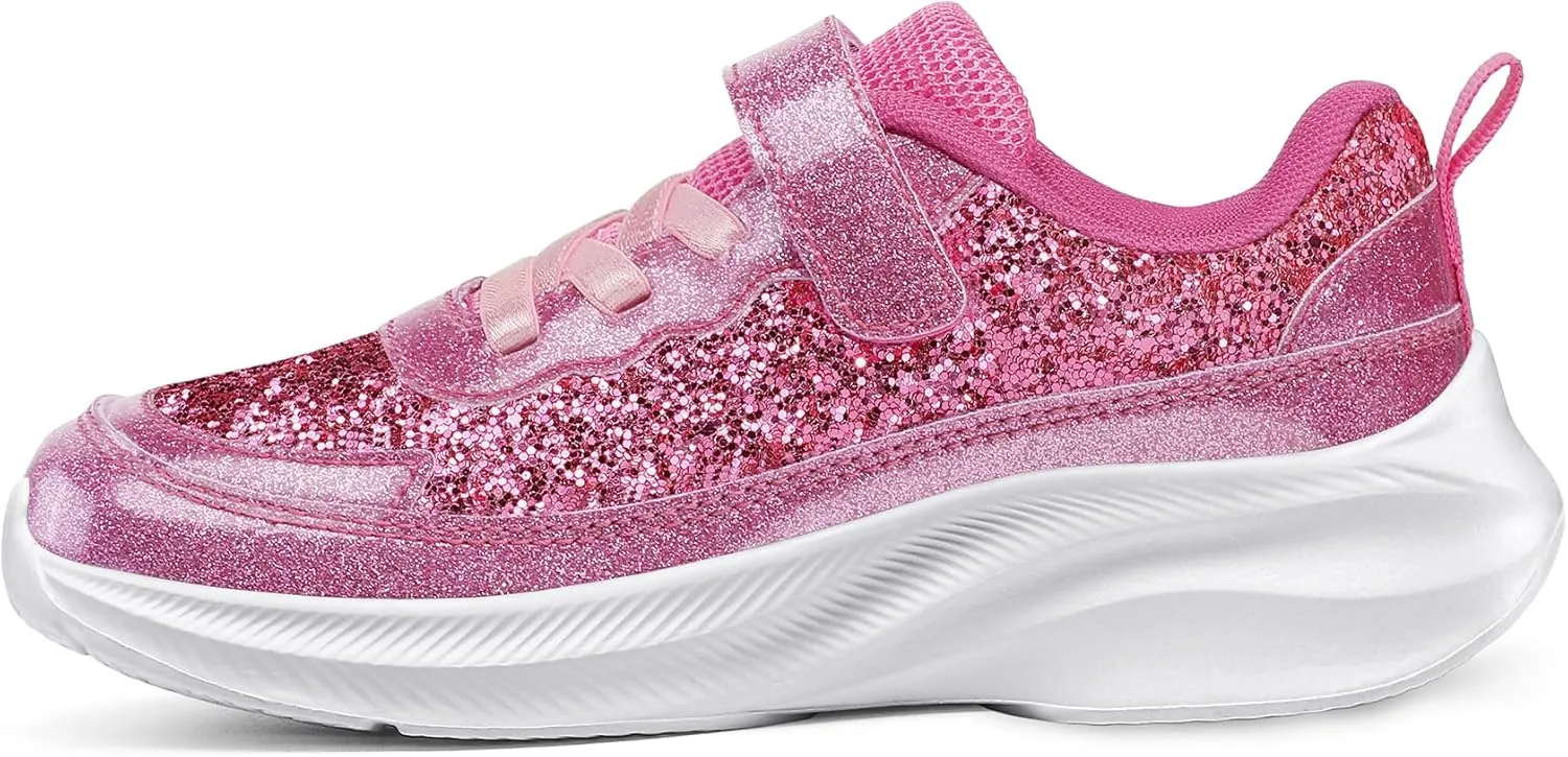 RUNSIDE Girls Glitter Sneakers Lightweight Kids Sparkle Tennis Shoes with Hook and Loop for Toddler/Little Kid/Big Kid