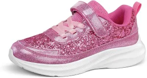 RUNSIDE Girls Glitter Sneakers Lightweight Kids Sparkle Tennis Shoes with Hook and Loop for Toddler/Little Kid/Big Kid