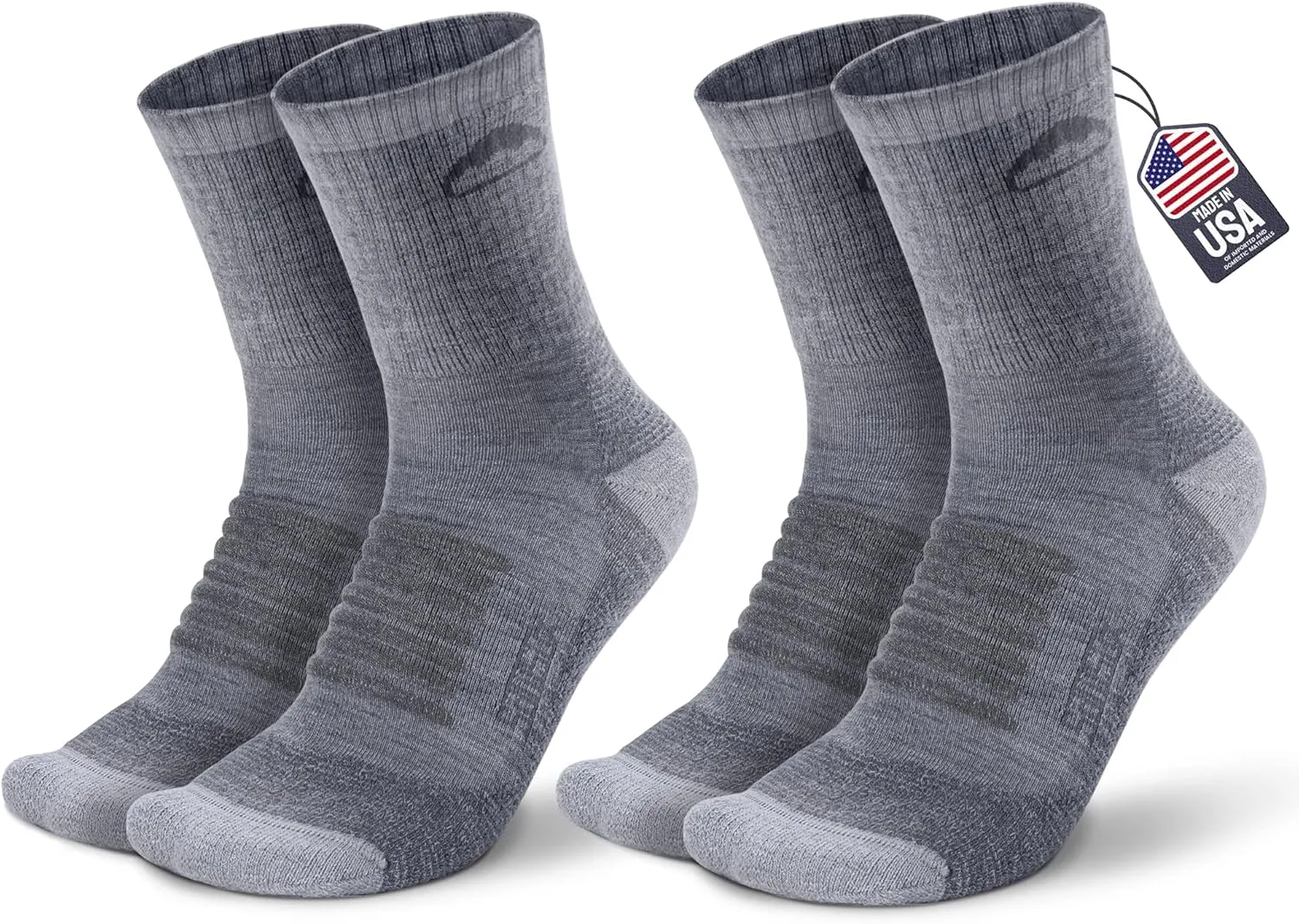 SAMSOX 2 Pack Merino Wool Hiking Socks, Made in USA, Moisture Wicking Cushion Socks for Men & Women (Charleston Micro Crew)
