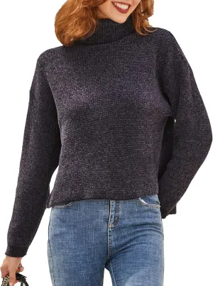 S·DEER Women's Turtleneck Long Sleeve Sweater Knit Pullover Cropped Sweaters Casual Loose Fall Winter Jumper Tops
