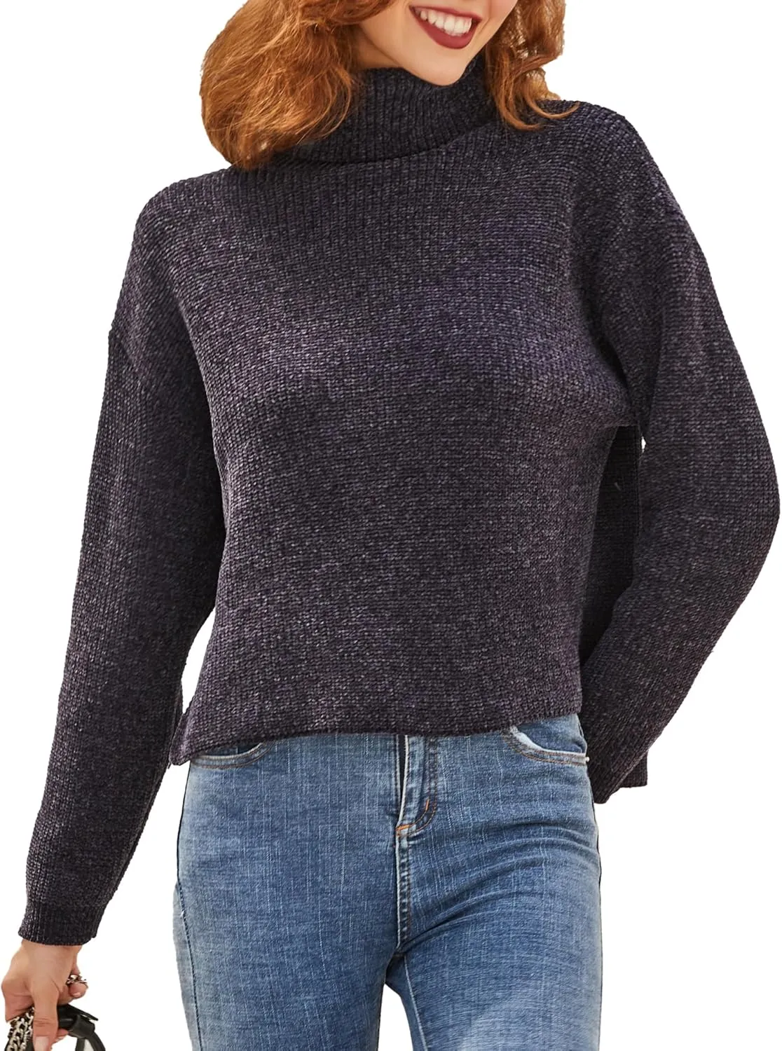 S·DEER Women's Turtleneck Long Sleeve Sweater Knit Pullover Cropped Sweaters Casual Loose Fall Winter Jumper Tops