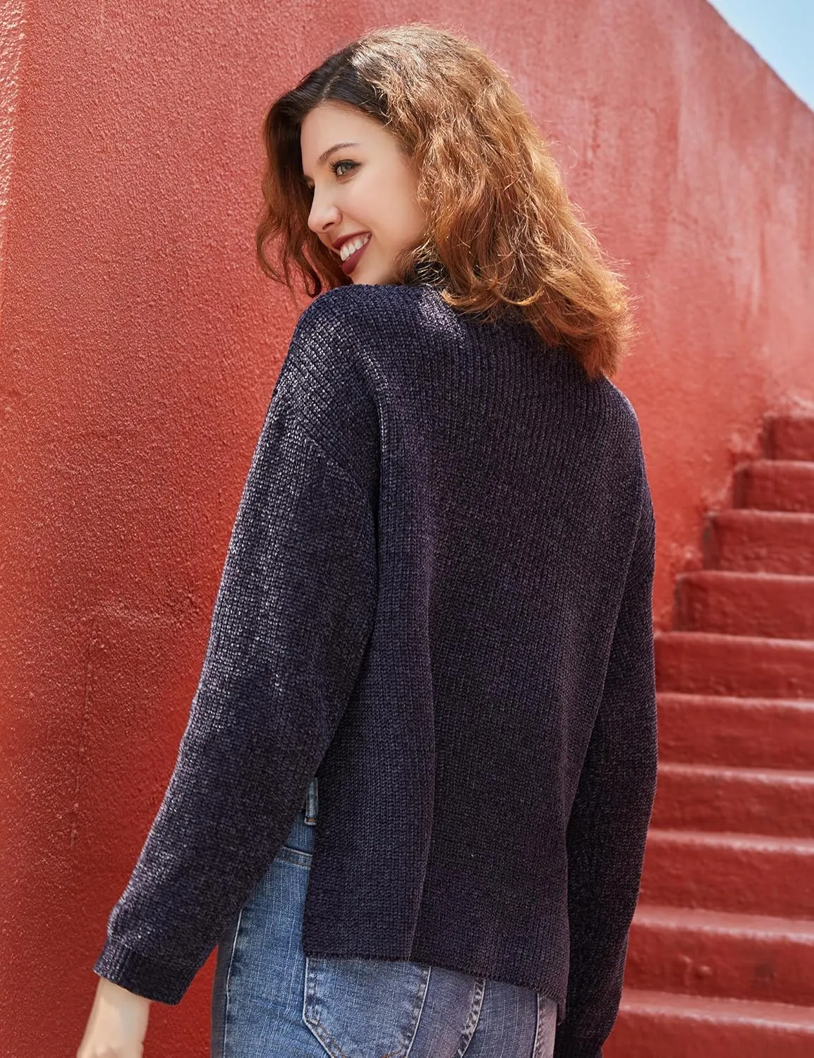 S·DEER Women's Turtleneck Long Sleeve Sweater Knit Pullover Cropped Sweaters Casual Loose Fall Winter Jumper Tops