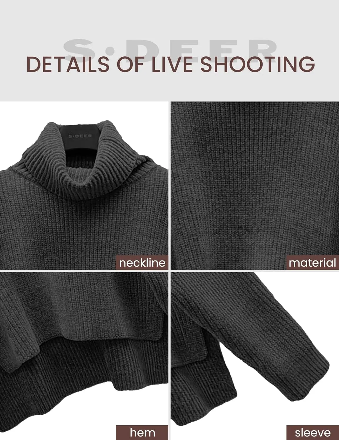 S·DEER Women's Turtleneck Long Sleeve Sweater Knit Pullover Cropped Sweaters Casual Loose Fall Winter Jumper Tops